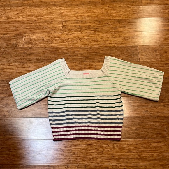Kate Spade New York Striped Square Neck Crop Sweater Raglan Sleeve. Size XL - Picture 6 of 16